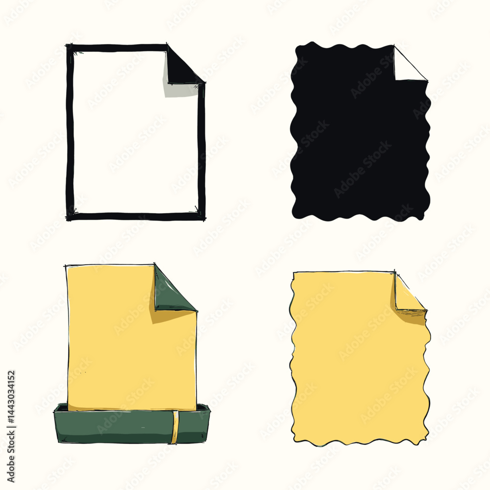 Four Paper Sheet Illustrations with Folded Corners