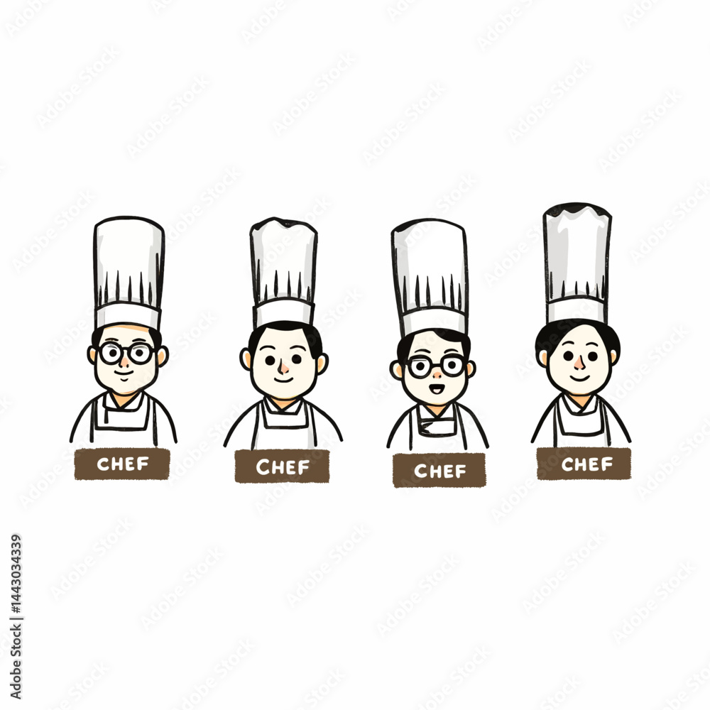 Four Cartoon Chefs with Chef Labels