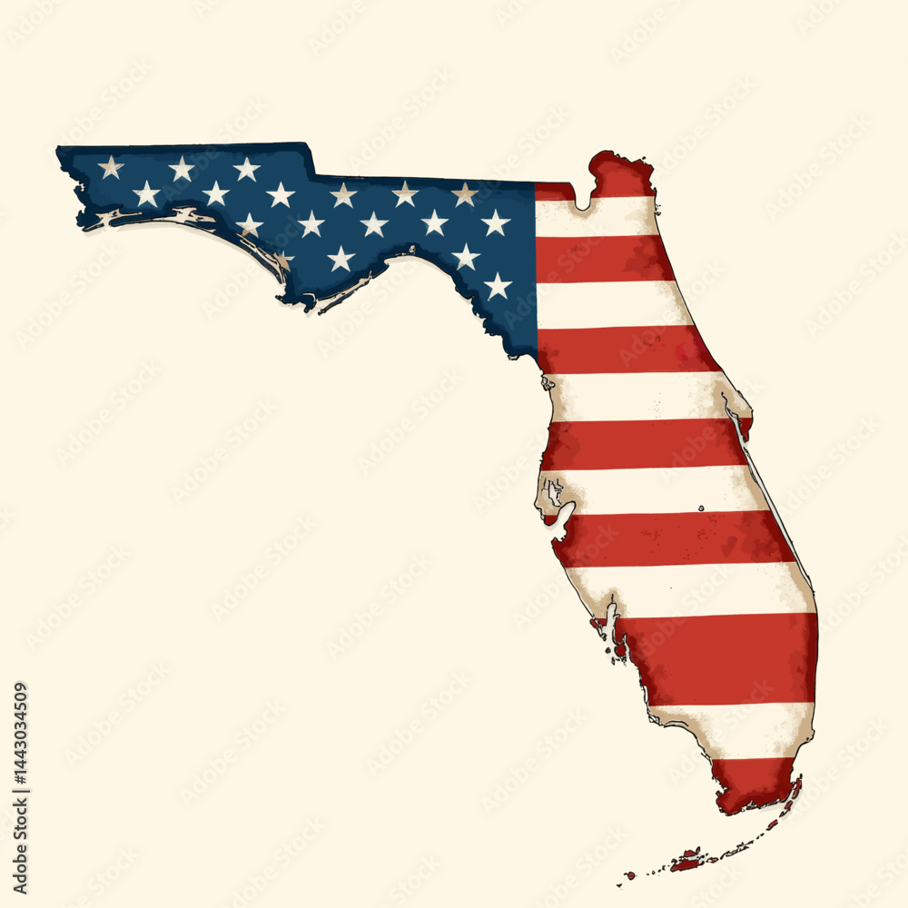 Florida map with American flag design and vintage texture