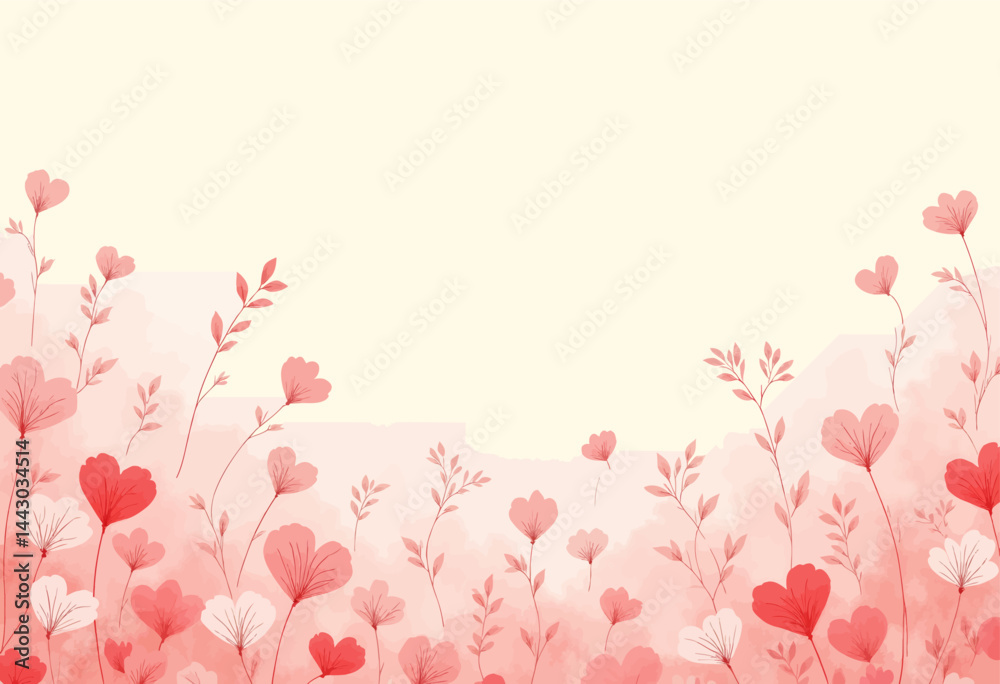Floral watercolor background with pink and red flowers