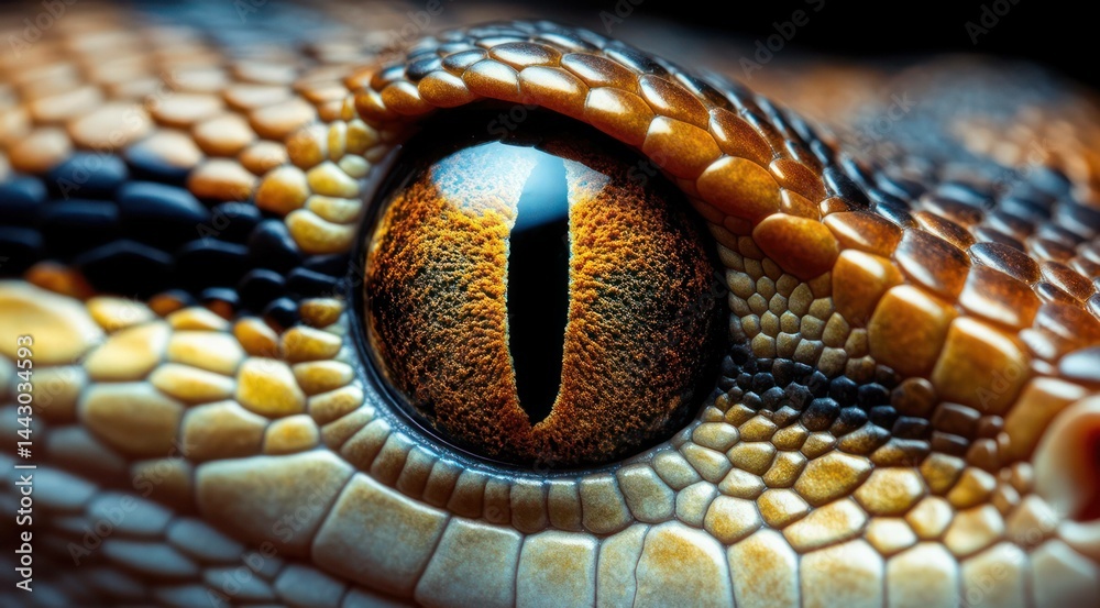 Fototapeta premium Close-up of a snake's eye with detailed scales and a piercing gaze.