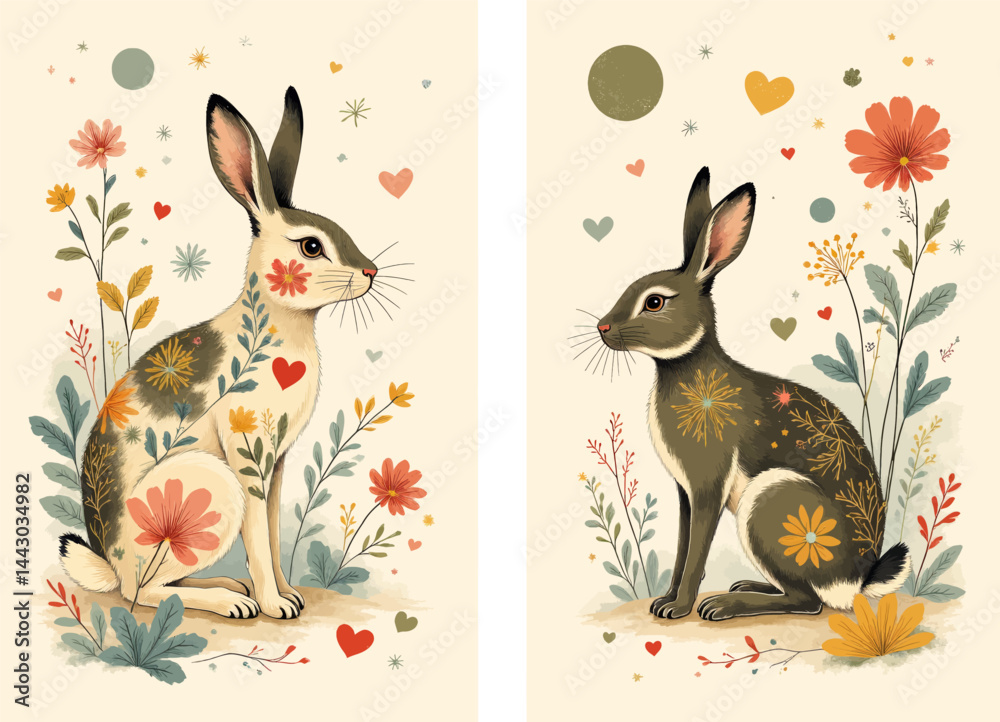 Floral Rabbits: Springtime Botanical Art Prints
