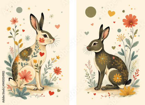 Floral Rabbits: Springtime Botanical Art Prints