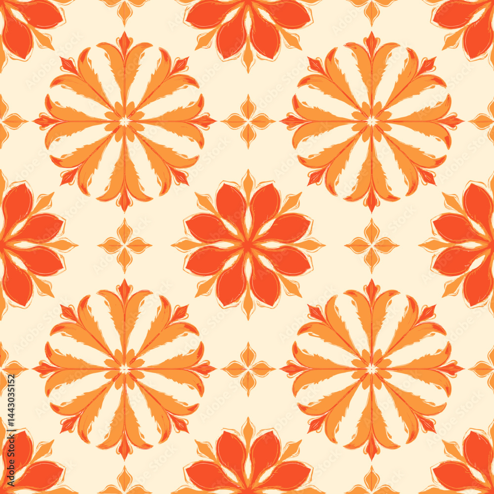 Floral Pattern with Orange and Yellow Accents