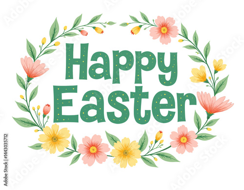 Obraz na płótnie Floral Happy Easter message with pink and yellow flowers w salonie