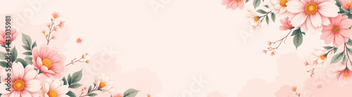 Obraz na płótnie Floral Frame with Pink and White Daisies on Light Pink Background w salonie