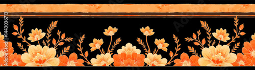 Obraz na płótnie Floral border with orange blossoms on black background w salonie