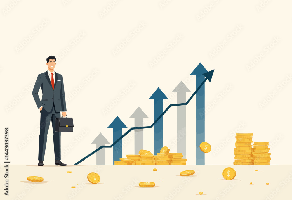 Financial Growth with Businessman and Rising Arrow Chart