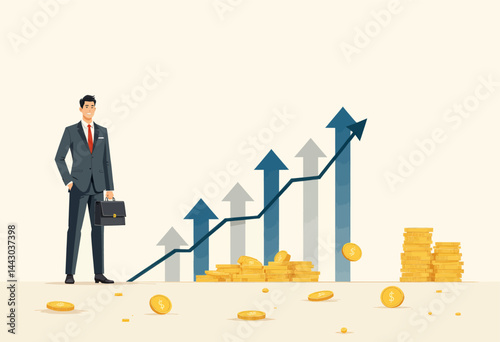 Obraz na płótnie Financial Growth with Businessman and Rising Arrow Chart w salonie