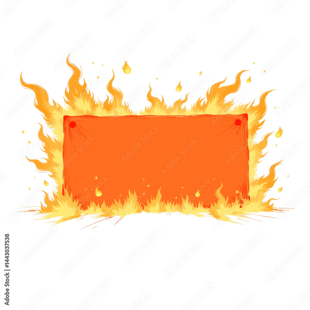 Fiery orange banner with flames and sparks