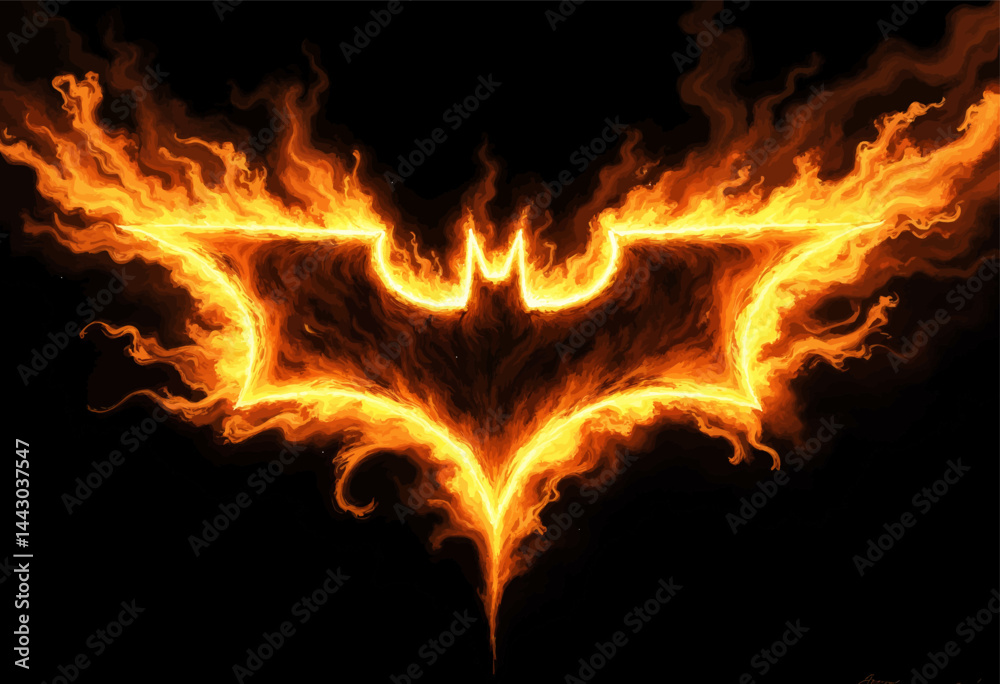 Fiery Bat Symbol on Black Background