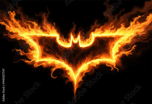Obraz na płótnie Fiery Bat Symbol on Black Background w salonie