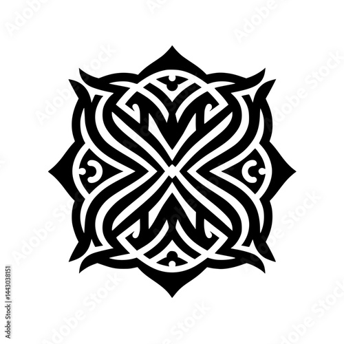 Elegant Abstract Symmetrical Ornamental Motif in Black and White