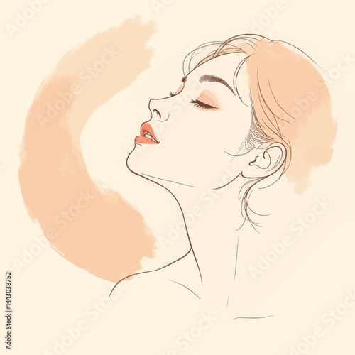 Obraz na płótnie Elegant woman with closed eyes in peach tones illustration w salonie
