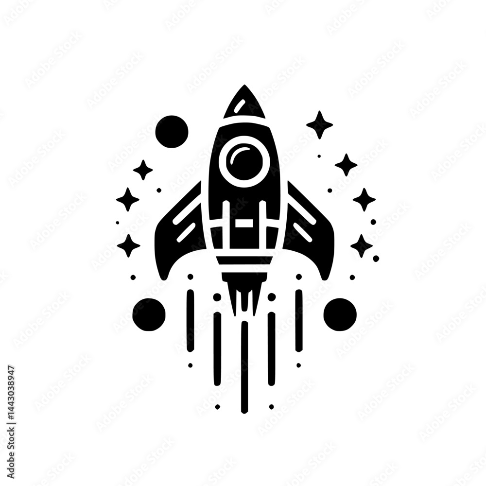 Minimalist Rocket Launch Icon Graphic - Space Journey, Startup Success, Future Concept Minimalist Rocket Launch Icon Graphic - Space Journey, Startup Success, Future Concept