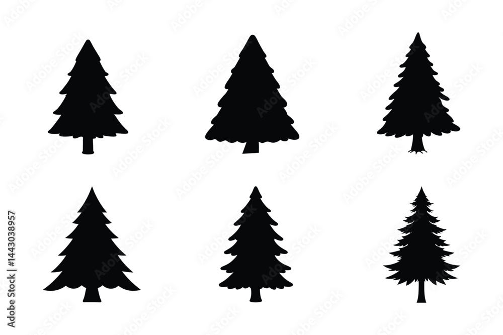 Fototapeta premium Christmas Tree Silhouette Vector – High-Quality Black & White Clipart for Holiday Designs 