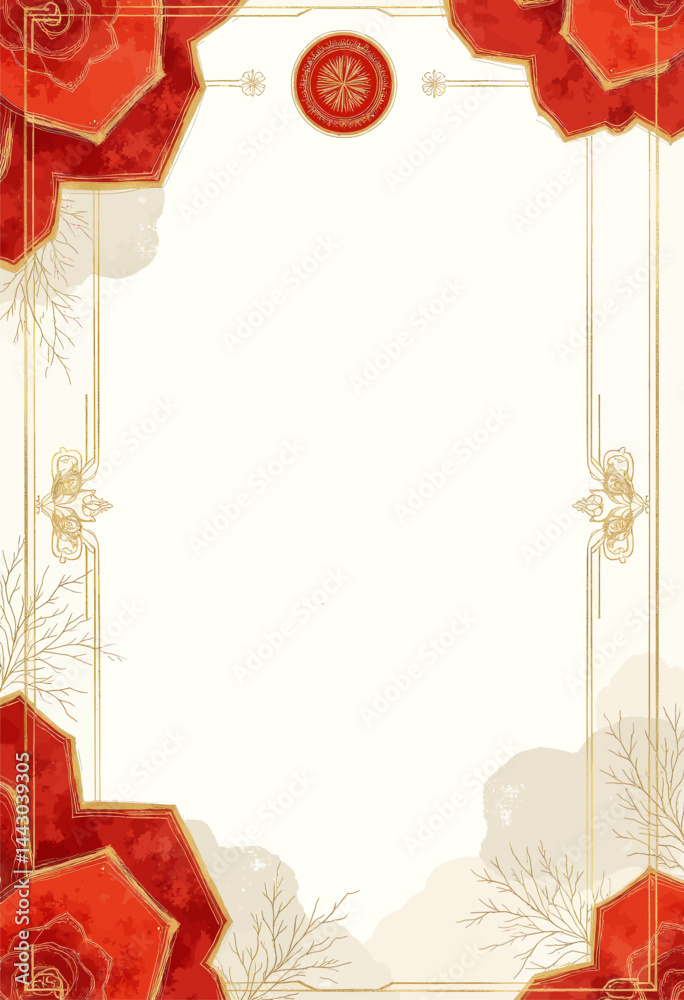 Elegant Red Rose and Gold Frame Invitation Template