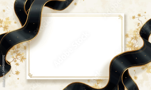 Obraz na płótnie Elegant Frame with Black Ribbon and Gold Floral Accents w salonie