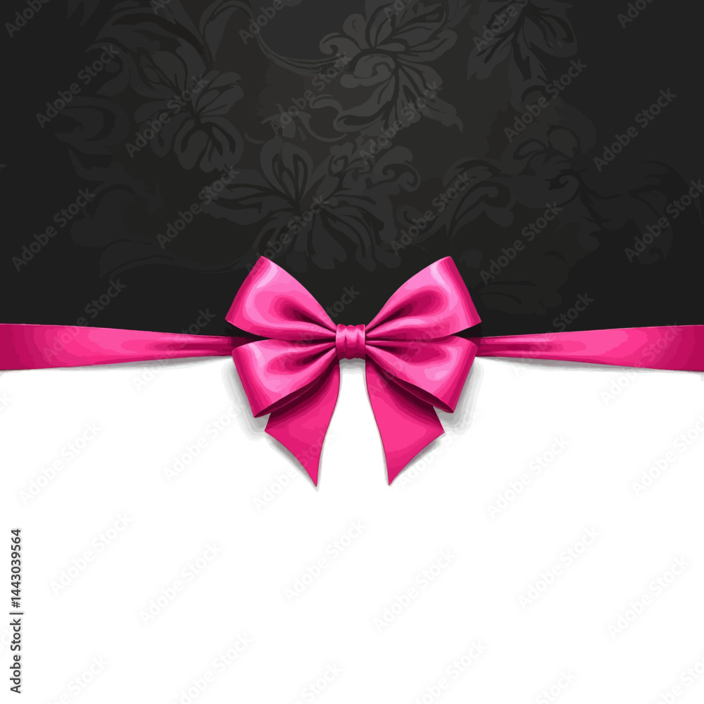 Elegant floral black background with bright pink bow