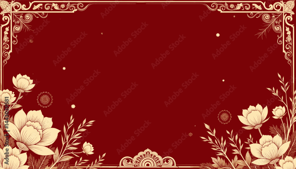 Elegant Floral Frame on Deep Red Background