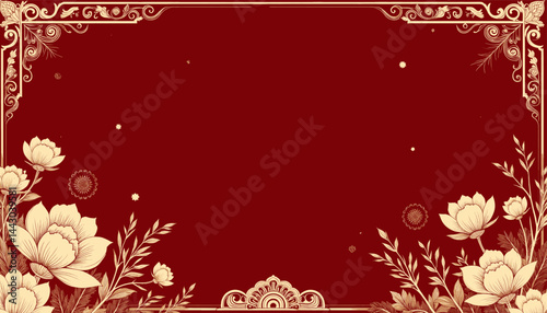 Obraz na płótnie Elegant Floral Frame on Deep Red Background w salonie