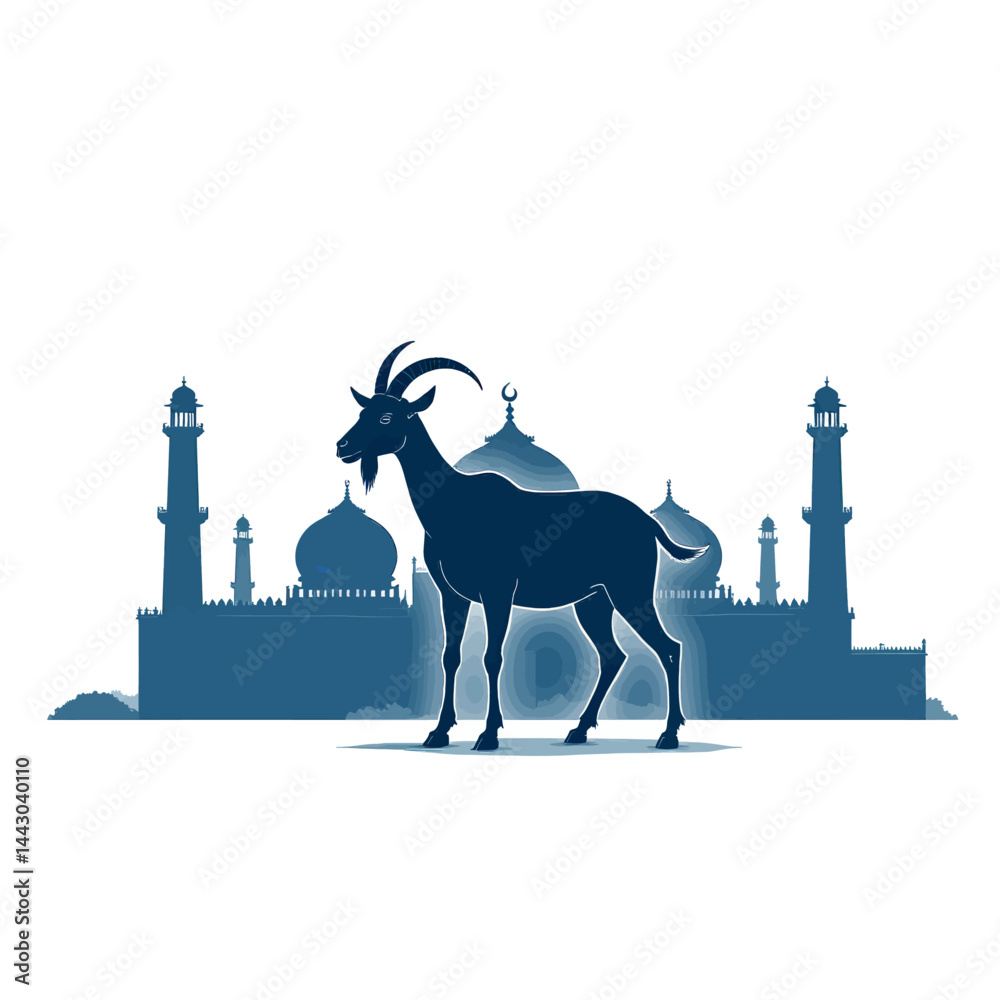 Eid al-Adha Goat Silhouette with Mosque Background