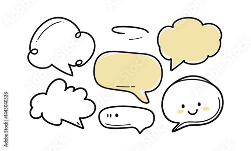 Vector illustration of a collection of simple hand-drawn speech bubbles, easily editable. 