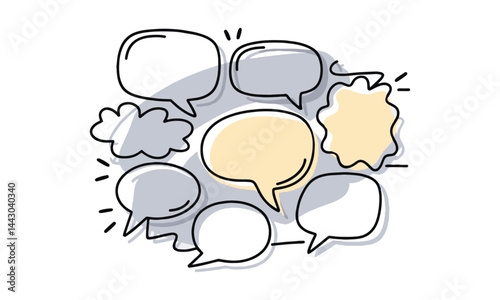 Vector illustration of a collection of simple hand-drawn speech bubbles, easily editable. 