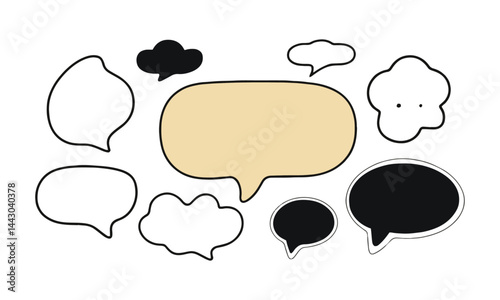 Vector illustration of a collection of simple hand-drawn speech bubbles, easily editable. 