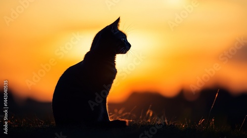 Silhouette cat sunset