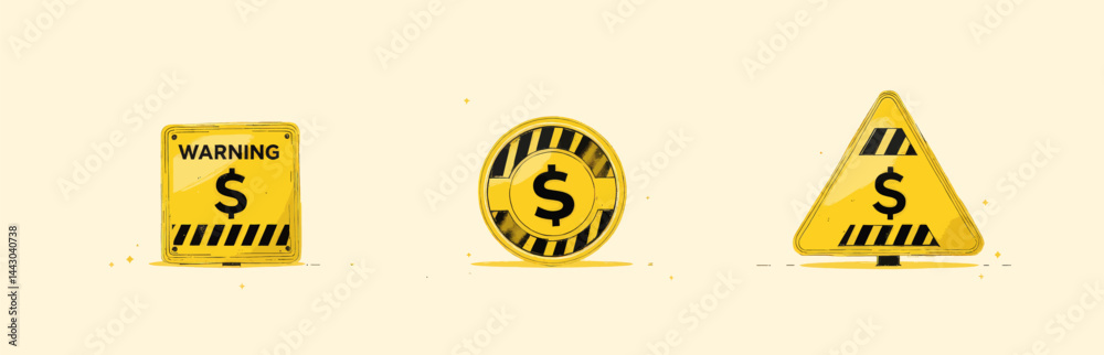 Dollar Sign Yellow Warning Signs on Beige Background