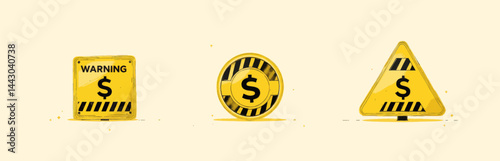 Obraz na płótnie Dollar Sign Yellow Warning Signs on Beige Background w salonie