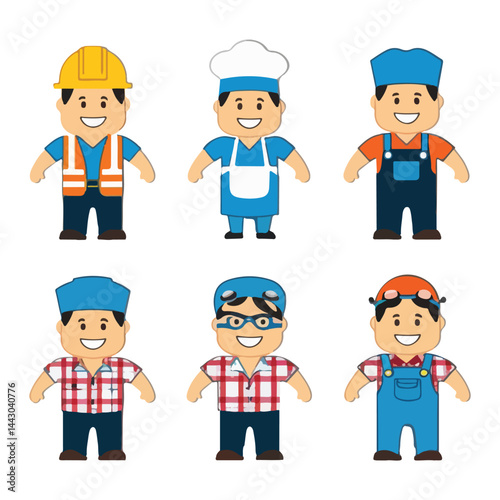 simple vector characters of happy workers in different professions