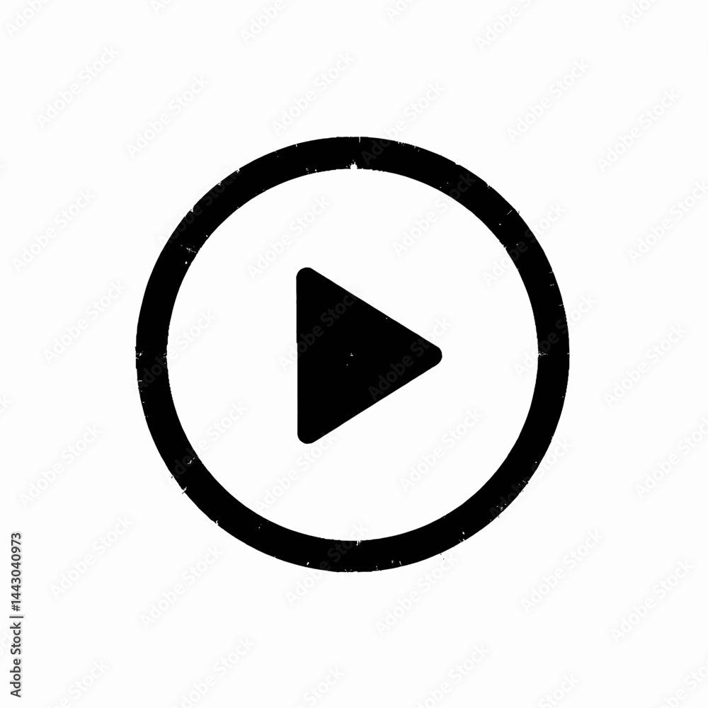 Distressed black play button icon on white