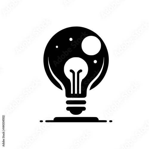 Minimalist Black Lightbulb Planet Illustration - Cosmic Idea, Innovation, Space Technology Concept Icon