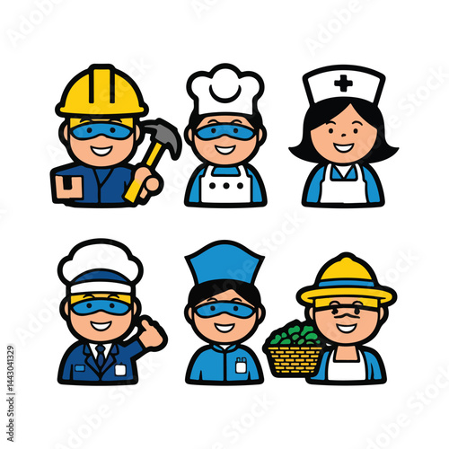 simple vector characters of happy workers in different professions