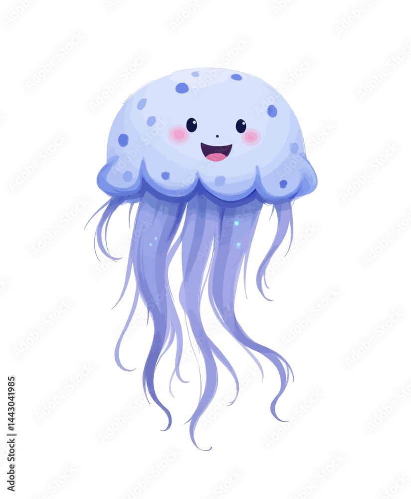 Cute cartoon jellyfish with a happy face and blue spots