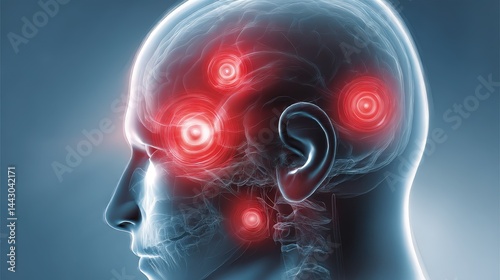 Human head anatomy pain red zones 3d scan art body