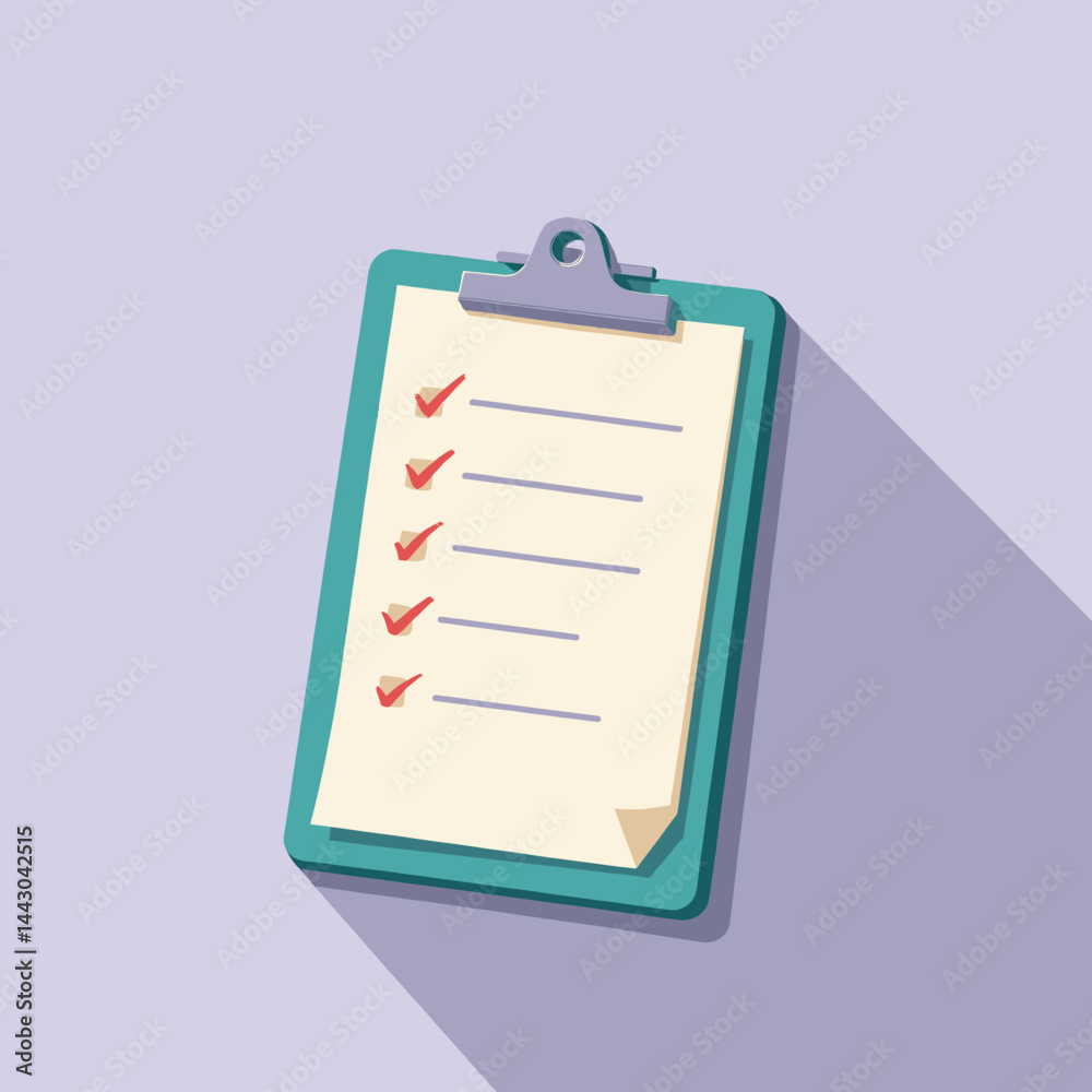 Completed Checklist on Teal Clipboard with Red Checks