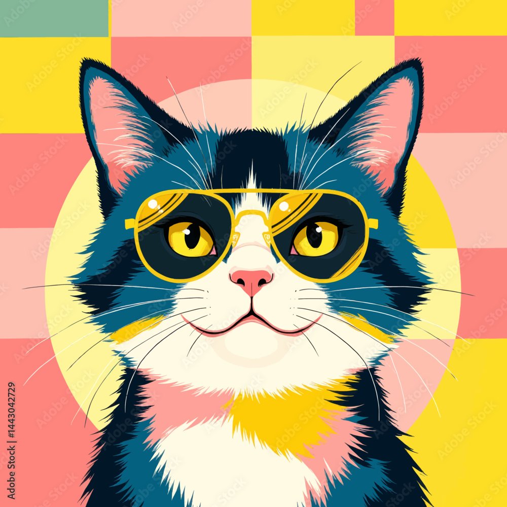 Cool Cat with Sunglasses on Colorful Background