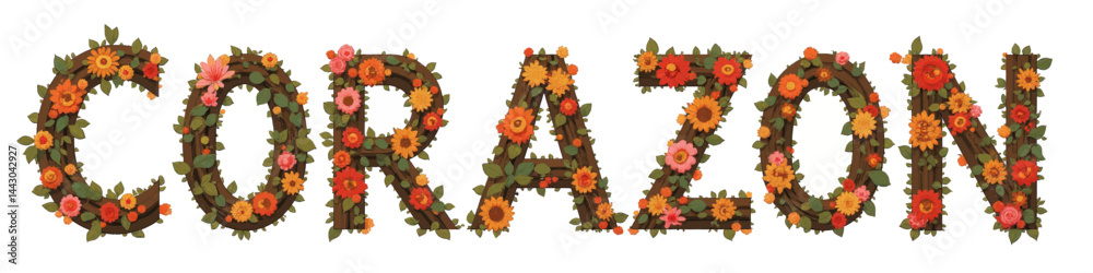 Corazon floral letter art with sunflowers and roses