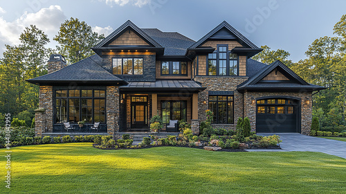 Wallpaper Mural Bright and airy architecture of luxury house with stone accents and large windows Torontodigital.ca