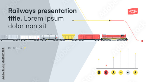 Freight rail transportation. A cover for a presentation, annual report, website, brochure, booklet, and the like