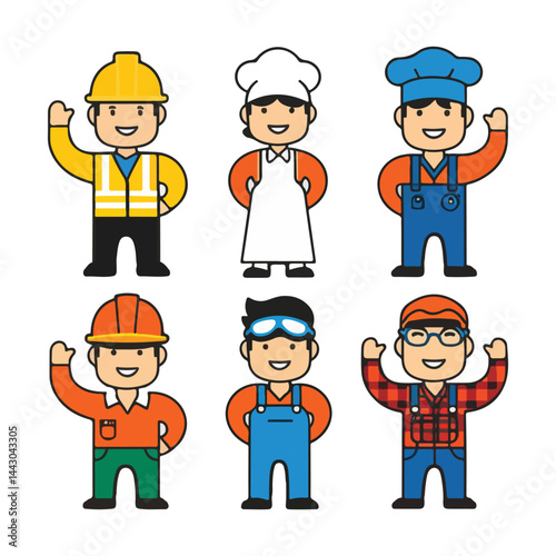 simple vector characters of happy workers in different professions
