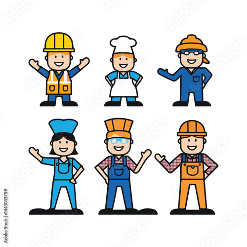 simple vector characters of happy workers in different professions