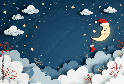 Obraz na płótnie Christmas Moon with Stocking in Starry Night Sky w salonie
