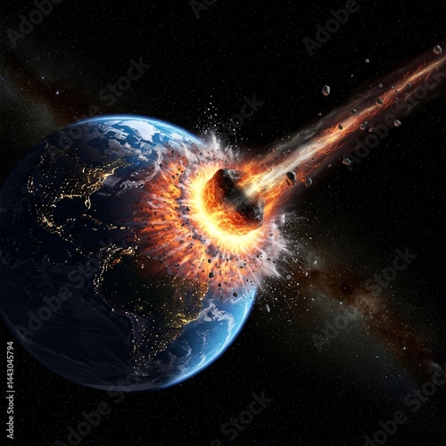 An earth hit by a meteorite