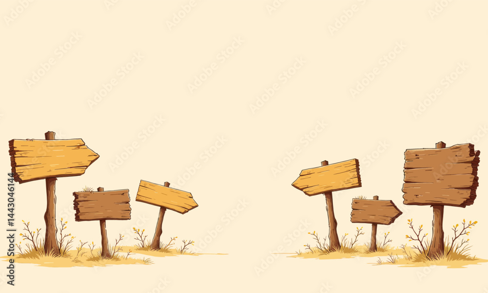 Cartoon Wooden Directional Signs with Copy Space