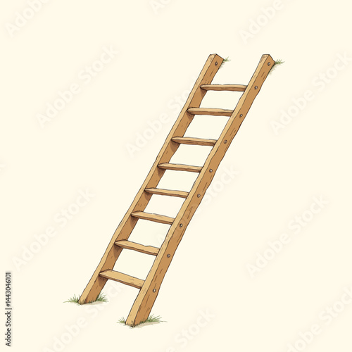 Obraz na płótnie Cartoon wooden ladder with grass at the base and top w salonie
