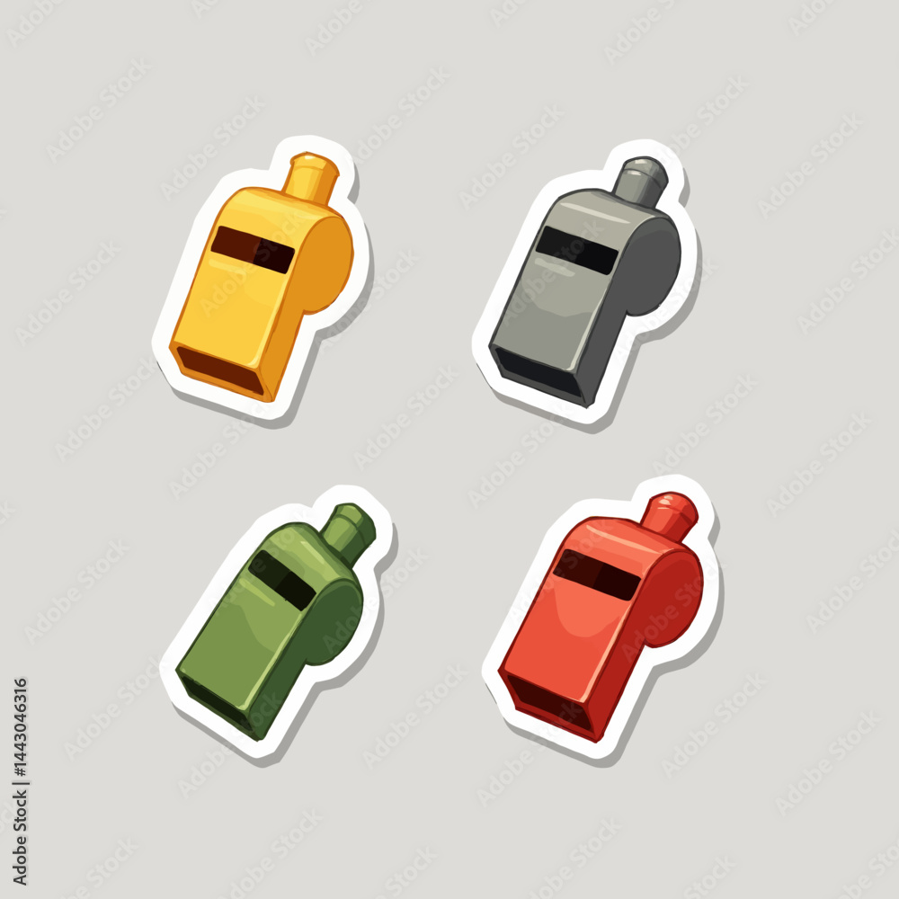 Cartoon Whistle Stickers: Yellow, Gray, Green, Red